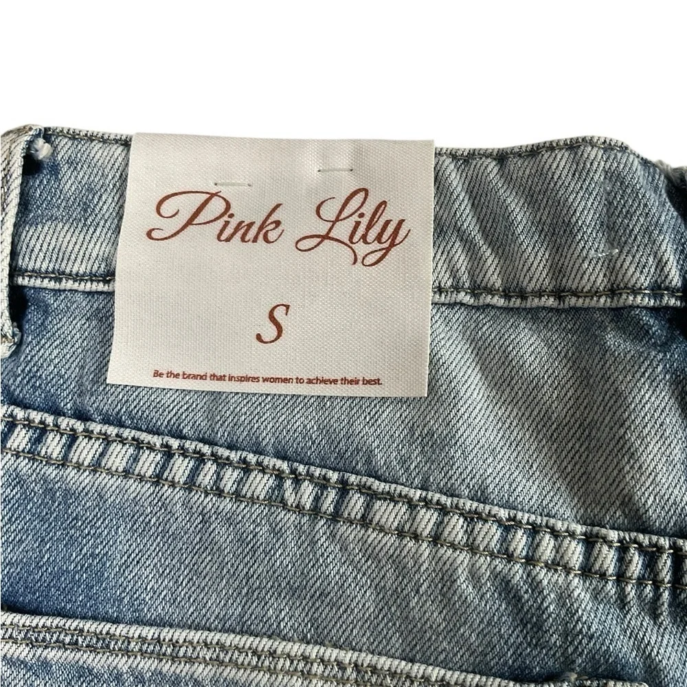 Pink Lily Blue Distressed Jean Shorts High-Waisted